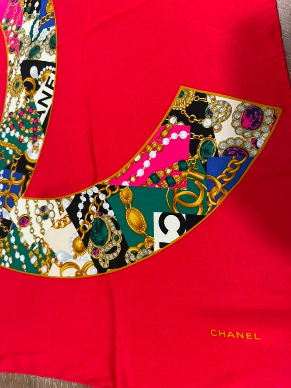 Chanel Silk Scarf Red Hand Rolled